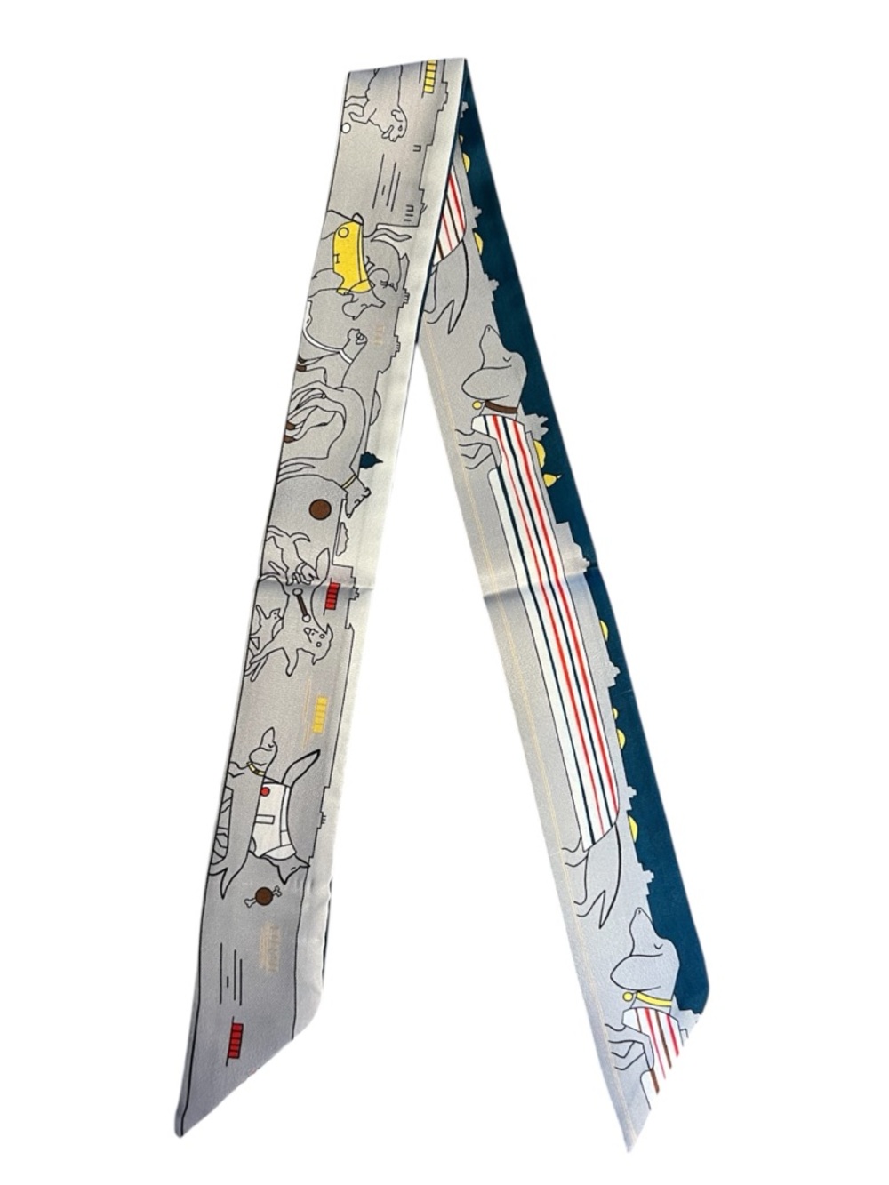 Hermes Twilly Parisian Dog Les Chiens Parisiens Scarf Gris Pale Blue Jaune